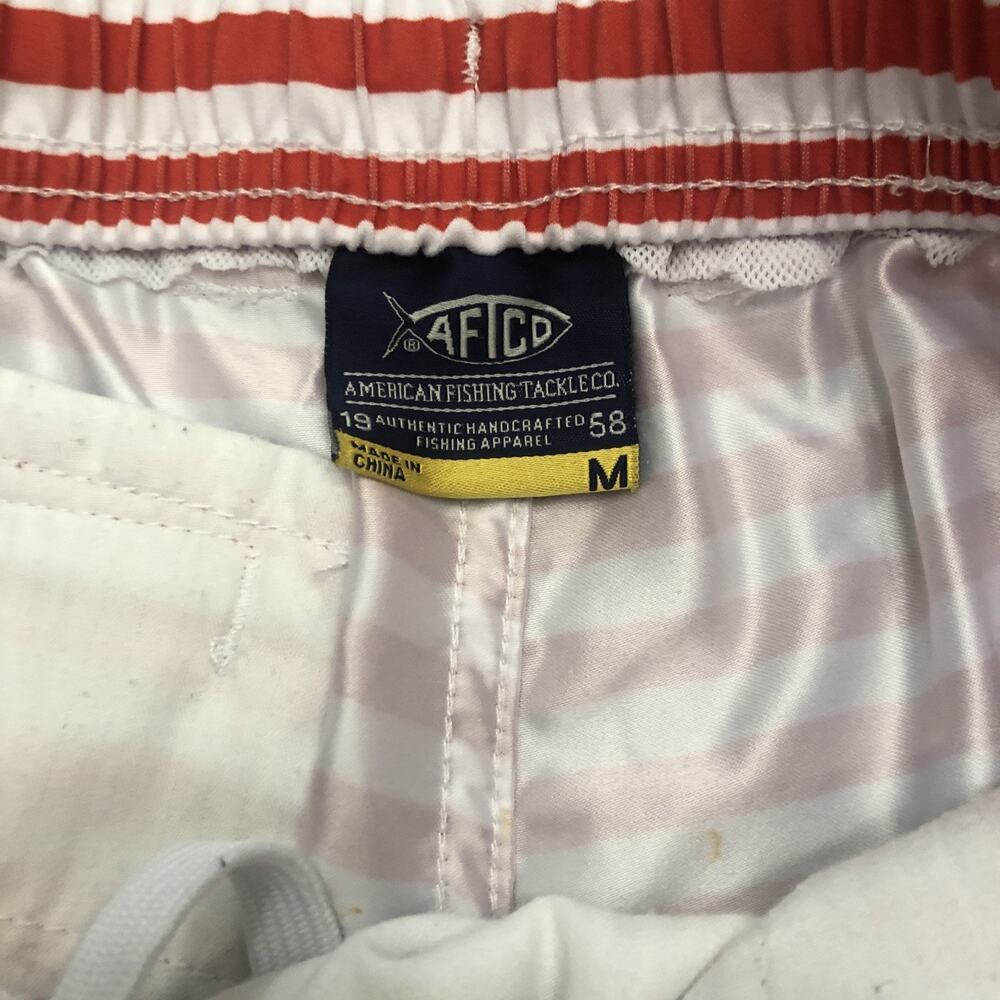 AFTCO Swim Trunks Mens Medium Red White Blue American Flag Swimwear Fishing - Picture 8 of 12